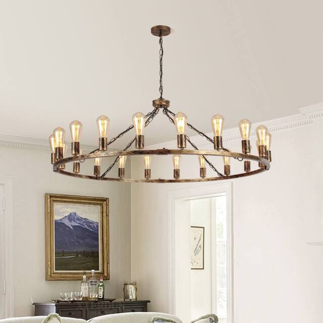 NIVOR 20-Light Waggon Wheel Kitchen Chandelier Bronze Adjustable Pendant E27 - image 1