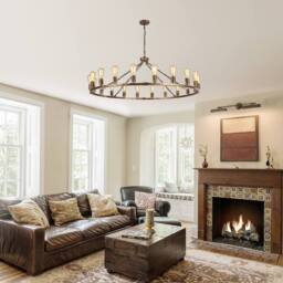 NIVOR 20-Light Waggon Wheel Kitchen Chandelier Bronze Adjustable Pendant E27 - thumbnail 3