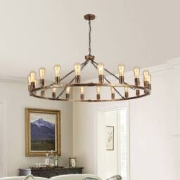NIVOR 20-Light Waggon Wheel Kitchen Chandelier Bronze Adjustable Pendant E27 - thumbnail 1