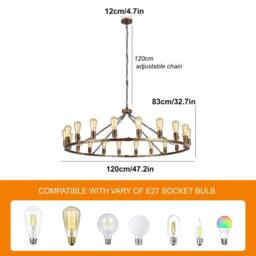 NIVOR 20-Light Waggon Wheel Kitchen Chandelier Bronze Adjustable Pendant E27 - thumbnail 2