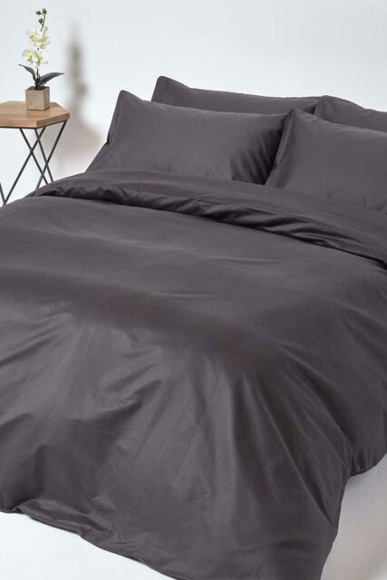 Homescapes Egyptian Cotton Duvet Cover with Pillowcase 1000 TC in Charcoal - Size: King - image 1