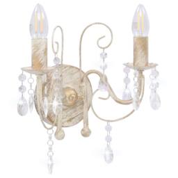 Berkfield Home Wall Lamp with Beads Antique White 2 x E14 Bulbs in Off-White - thumbnail 2
