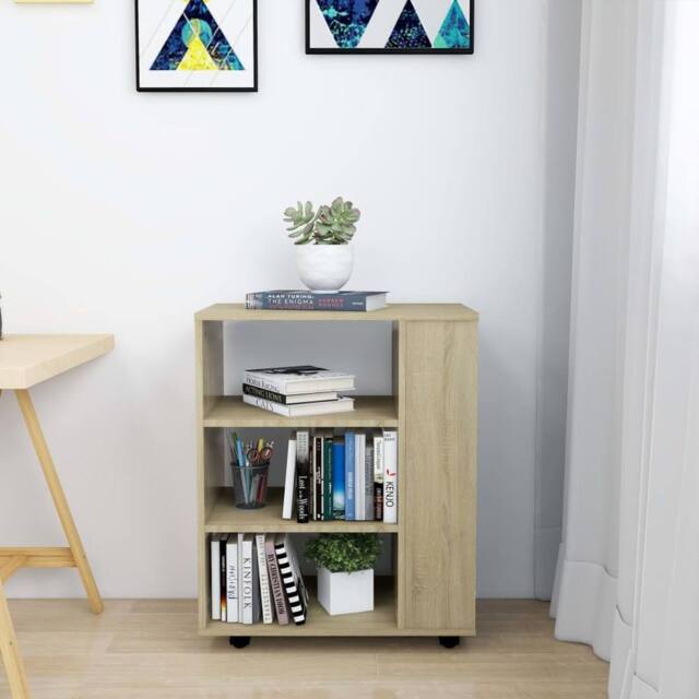 Berkfield Home Rolling Cabinet Sonoma Oak 60x35x75 cm Engineered Wood in Light Oak - Size: 60 x 35 x 75 cm - image 1