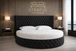 Stratus Interiors Globe Round Velvet Chesterfield Bed with Round Mattress in Black - Size: King - thumbnail 1