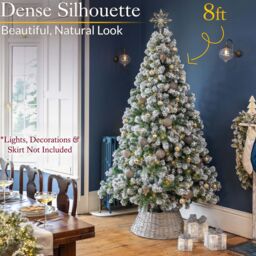 Christow Flocked Artificial Christmas Tree Chamonix Spruce 5ft 6ft 7ft 8ft in Green - thumbnail 2