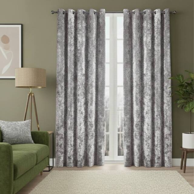Snug City Crushed Velvet Eyelet Curtains Luxurious Finish for Contemporary Homes in Silver - Size: 168 cm width x 183 cm drop - image 1