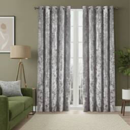 Snug City Crushed Velvet Eyelet Curtains Luxurious Finish for Contemporary Homes in Silver - Size: 168 cm width x 183 cm drop