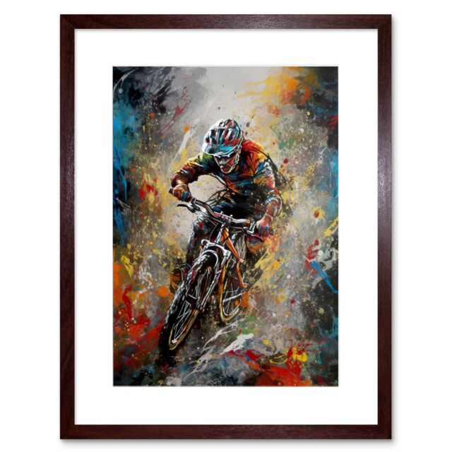 "Artery8 Wall Art Print Mountain Biker Paint Splat Action Shot Portrait Artwork Framed 9X7 Inch in Brown - Size: W7"" x H9""" - image 1