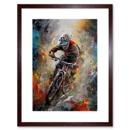 "Artery8 Wall Art Print Mountain Biker Paint Splat Action Shot Portrait Artwork Framed 9X7 Inch in Brown - Size: W7"" x H9""" - thumbnail 1