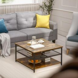 Rafaelo Mobilia Industrial 3 Tier Rustic Coffee Table Living Room Furniture in Brown - thumbnail 1