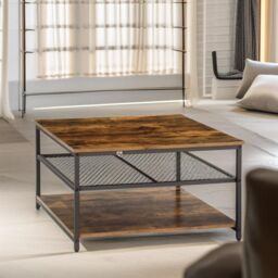 Rafaelo Mobilia Industrial 3 Tier Rustic Coffee Table Living Room Furniture in Brown - thumbnail 4