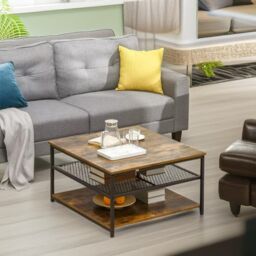 Rafaelo Mobilia Industrial 3 Tier Rustic Coffee Table Living Room Furniture in Brown - thumbnail 3