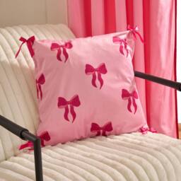 OHS 2 x Bows Matte Velvet Cushion Covers Home Decor in Pink - Size: 45 cm x 45 cm - thumbnail 1