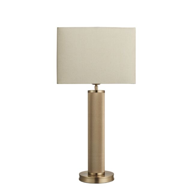 Industville Knurled Pillar Table Lamp - Brass - Cotton Round Rectangle Shade in Metallic Gold - Size: Medium