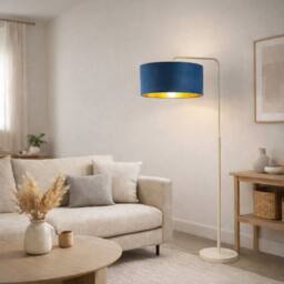 CGC Lighting Kyra Cream Angled Floor Lamp with Large 45cm Velvet Lampshade in Navy - thumbnail 2