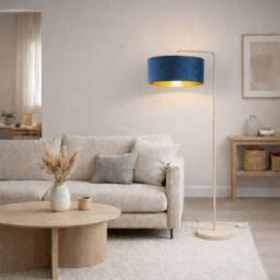 CGC Lighting Kyra Cream Angled Floor Lamp with Large 45cm Velvet Lampshade in Navy - thumbnail 1