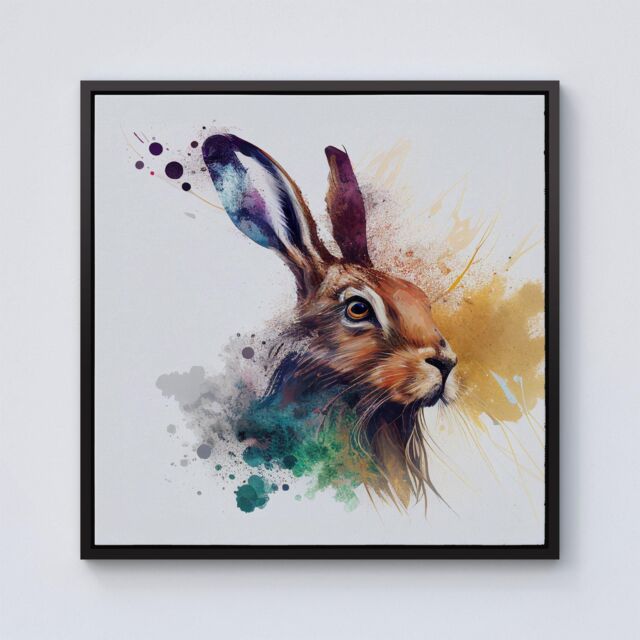 Warren Reed - Designer Hare Close Up Splashart Framed Canvas in Black - Size: w40 inch x h40 inch - image 1