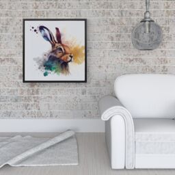 Warren Reed - Designer Hare Close Up Splashart Framed Canvas in Black - Size: w40 inch x h40 inch - thumbnail 2