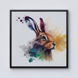 Warren Reed - Designer Hare Close Up Splashart Framed Canvas in Black - Size: w40 inch x h40 inch - thumbnail 1