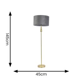 ValueLights Marissa Velvet Drum Shade with Brushed Gold Stacked Floor Lamp with LED Bulb in Grey - thumbnail 6