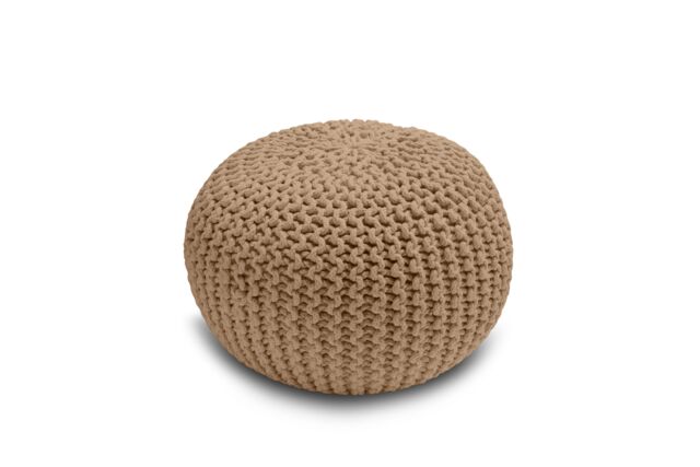 Snug City Knitted Pouffe Chunky Round Footstool Ottoman 100% Cotton Handmade in Tan