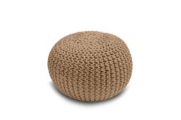 Snug City Knitted Pouffe Chunky Round Footstool Ottoman 100% Cotton Handmade in Tan - thumbnail 2