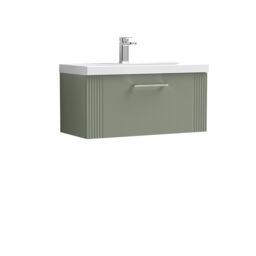 Balterley Wall Hung 1 Drawer Vanity Unit - Thin-Edge Basin 800mm, Satin Green - thumbnail 1