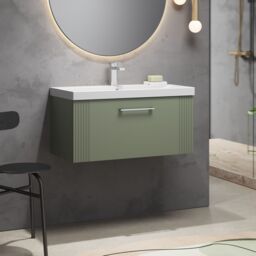 Balterley Wall Hung 1 Drawer Vanity Unit - Thin-Edge Basin 800mm, Satin Green - thumbnail 4