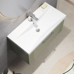 Balterley Wall Hung 1 Drawer Vanity Unit - Thin-Edge Basin 800mm, Satin Green - thumbnail 3