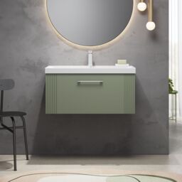 Balterley Wall Hung 1 Drawer Vanity Unit - Thin-Edge Basin 800mm, Satin Green - thumbnail 2