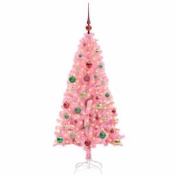 Berkfield Home Lush Christmas Tree with 150 LEDs with Stand Pink 150 cm PVC