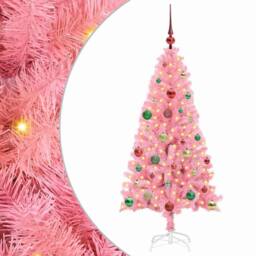 Berkfield Home Lush Christmas Tree with 150 LEDs with Stand Pink 150 cm PVC - thumbnail 3