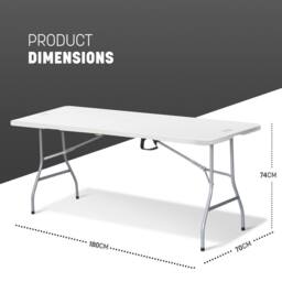 Keplin 6ft Folding Table - Portable, Waterproof, Indoor/Outdoor, 180x70x74cm in White - Size: 180 x 70 x 74 cm - thumbnail 2