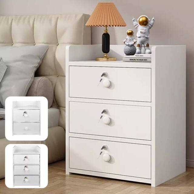 Ventryn Wooden 3-Drawer Nightstand Bedroom Storage Bedside Cabinet Side Table in White - image 1