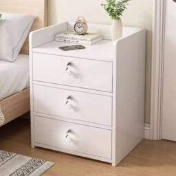 Ventryn Wooden 3-Drawer Nightstand Bedroom Storage Bedside Cabinet Side Table in White - thumbnail 3