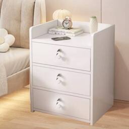 Ventryn Wooden 3-Drawer Nightstand Bedroom Storage Bedside Cabinet Side Table in White - thumbnail 4