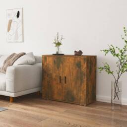 Berkfield Home Sideboard Smoked Oak 80x33x70 cm Engineered Wood in Brown - Size: 80 x 33 x 70 cm - thumbnail 2
