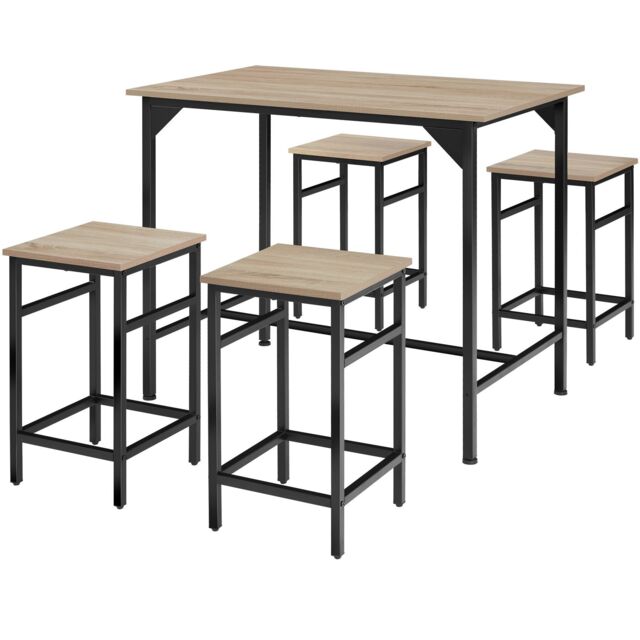 tectake Dining Table With 4 Bar Stools Edinburgh in Light Oak - Size: 4 Person - image 1