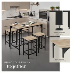 tectake Dining Table With 4 Bar Stools Edinburgh in Light Oak - Size: 4 Person - thumbnail 3