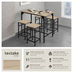 tectake Dining Table With 4 Bar Stools Edinburgh in Light Oak - Size: 4 Person - thumbnail 2