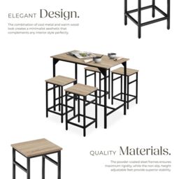 tectake Dining Table With 4 Bar Stools Edinburgh in Light Oak - Size: 4 Person - thumbnail 4