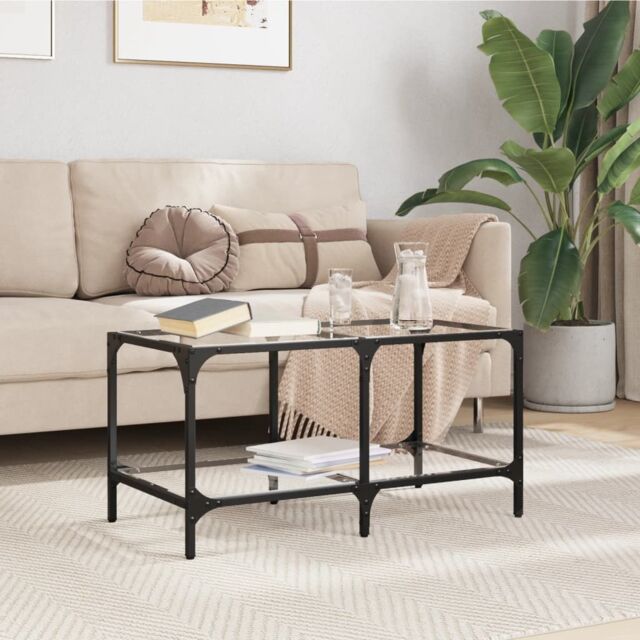 Berkfield Home Coffee Table with Transparent Glass Top 78.5x40x40 cm Steel in Brown - image 1