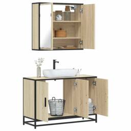 Berkfield Home 2 Piece Bathroom Furniture Set Sonoma Oak Engineered Wood in Brown - thumbnail 2