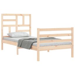 Berkfield Home Bed Frame with Headboard 100x200 cm Solid Wood in Brown - thumbnail 4