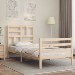 Berkfield Home Bed Frame with Headboard 100x200 cm Solid Wood in Brown - thumbnail 1