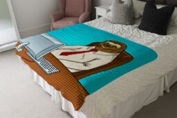 Benjamin Tate Design Sloth animal office worker pop art retro Designer Blanket in Natural - Size: 120 cm x 150 cm - thumbnail 4