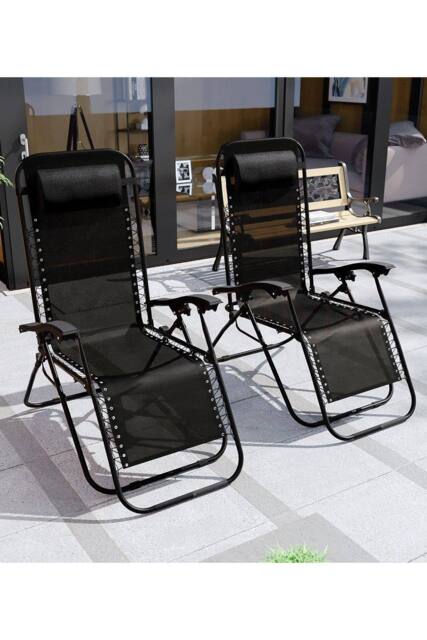 Home Discount Garden Vida Reclined Zero Gravity Chairs Set - 2 UKFR Fabric Furniture in Black - image 1