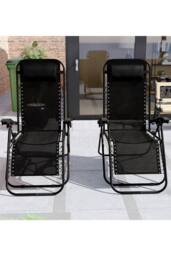 Home Discount Garden Vida Reclined Zero Gravity Chairs Set - 2 UKFR Fabric Furniture in Black - thumbnail 3