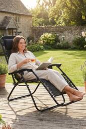 Home Discount Garden Vida Reclined Zero Gravity Chairs Set - 2 UKFR Fabric Furniture in Black - thumbnail 7