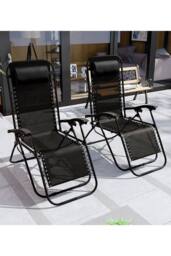 Home Discount Garden Vida Reclined Zero Gravity Chairs Set - 2 UKFR Fabric Furniture in Black - thumbnail 1